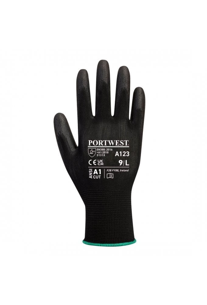 A123 - Portwest PU Palm Glove Latex Free - Full Carton 144 (From £0.66 Per Pair)