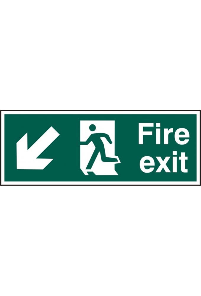 BSS12109 Fire Exit Man Arrow Down Left Sign PVC Version