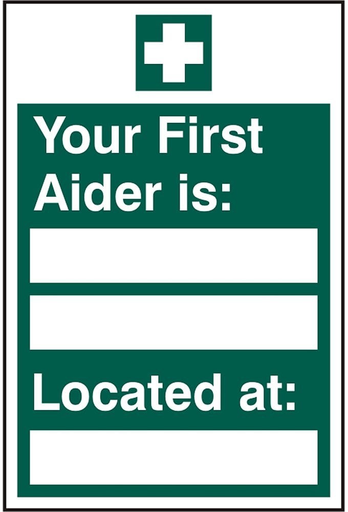 BSS12045 First Aider Located Sign PVC Version
