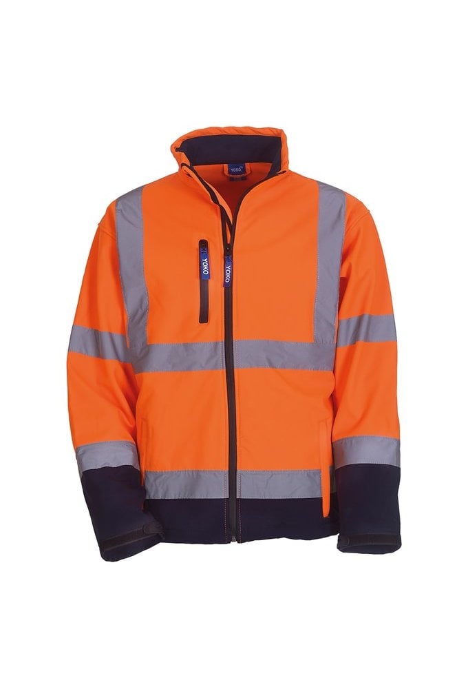 YK040 Hi-Vis SoftShell Jacket With Fleece Inner  (Small To 3XL) 6 COLOURS RIS 3279 TOM In Orange and Orange / Navy