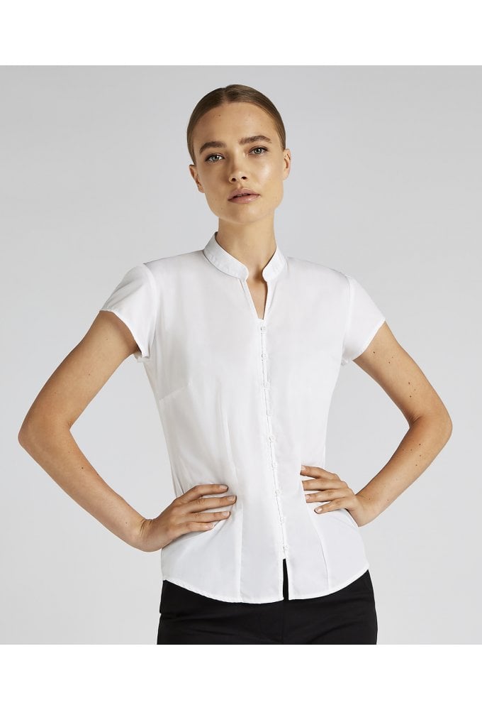 KK727 Womens Continental Mandarin Cap Sleeve Blouse (Size 8 to Size 20)  2 COLOURS