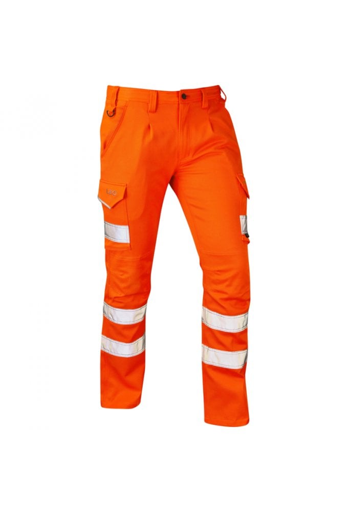 CT04 Leo Workwear Kingford  EcoViz Stretch Poly/Cotton Cargo Trouser Orange (28-48 Short, Regular and Tall) RIS 3279 TOM