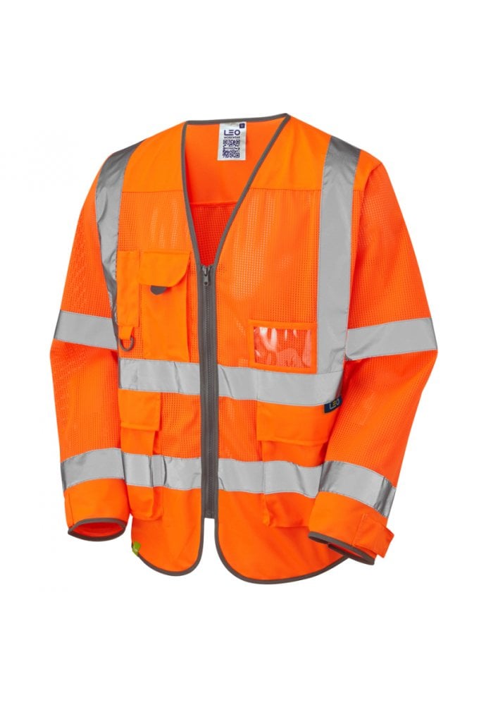 Leo Workwear Burrington ISO 20471 Class 3 Coolviz Sleeved Superior Waistcoat Orange Size XXS-6XL