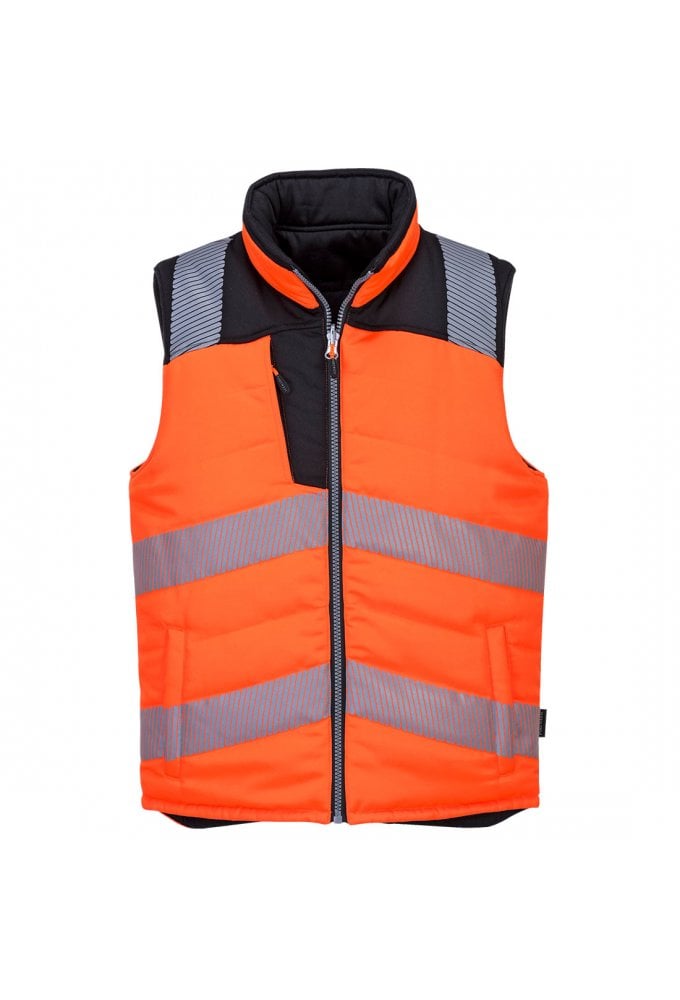 Portwest PW374 - PW3 Hi-Vis Reversible Bodywarmer (Small to 3XLarge) 2 Colours RIS 3279 TOM In Orange Only