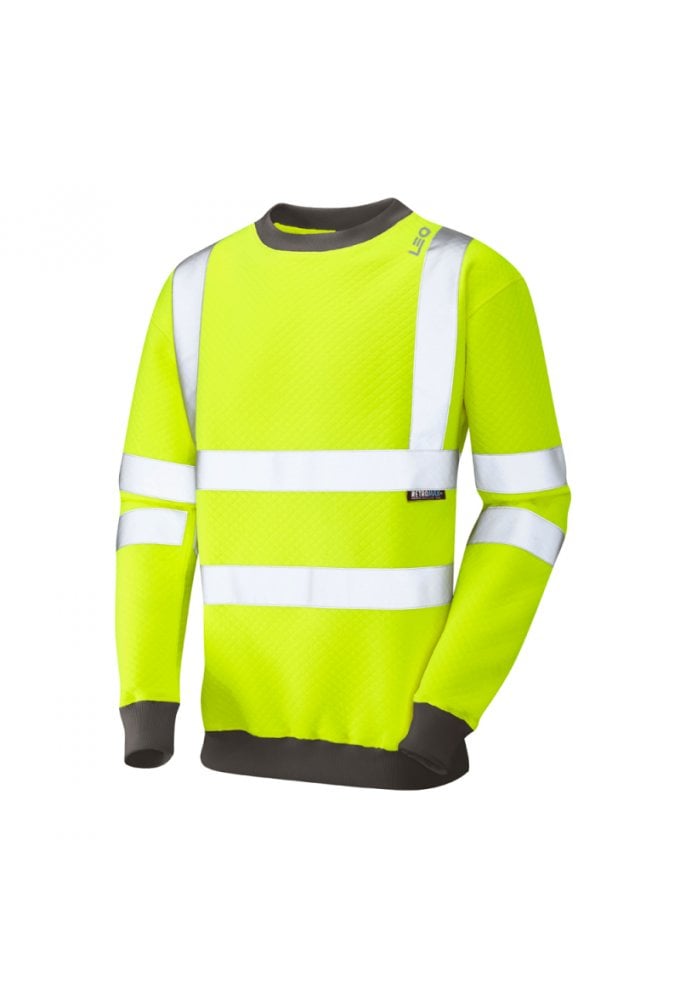 Leo Workwear WINKLEIGH Yellow EcoViz Crew Neck Sweatshirt Sizes S-6XL