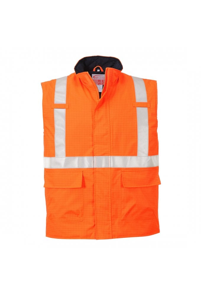 S776 - Portwest Bizflame Rain Hi-Vis Anti-static FR Bodywarmer (Small to 3XLarge) 2 COLOURS RIS 3279 TOM Orange Only