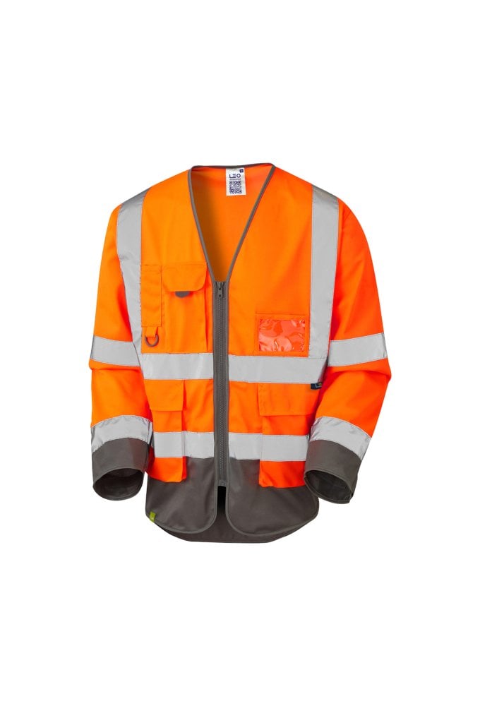 Leo Workwear WRAFTON EcoViz Superior Sleeved Waistcoat Orange/Grey Sizes XS-6XL