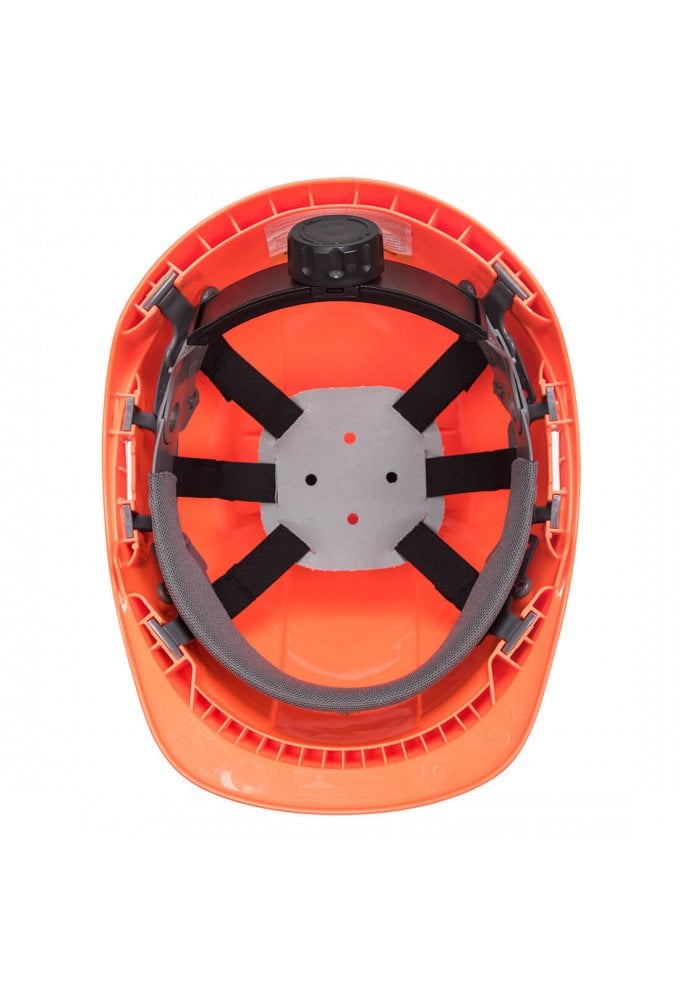 PS55 - Portwest Endurance Plus Vented Ratchet Helmet 6 Point Harness 4 Point Chin Strap ORANGE