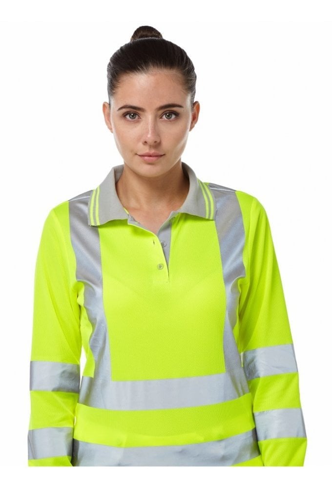 P702 Pulsar PULSAR® Protect Women's High Visibility Long Sleeve Polo Shirt Yellow
