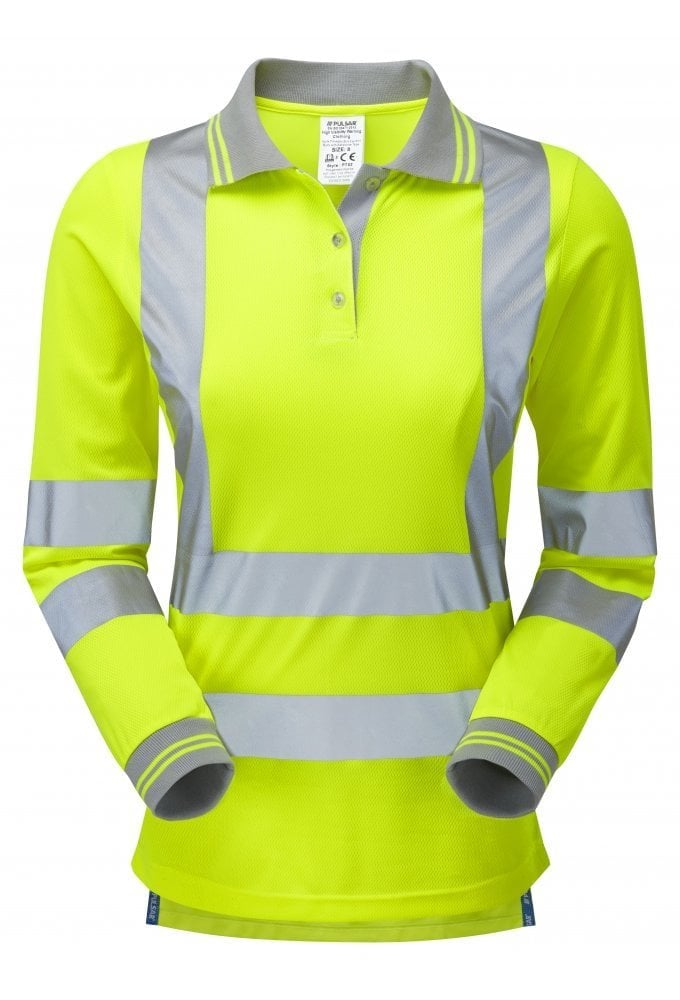 P702 Pulsar PULSAR® Protect Women's High Visibility Long Sleeve Polo Shirt Yellow