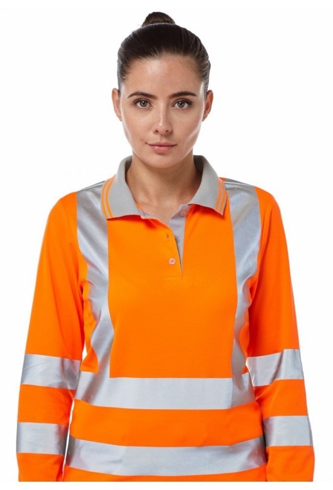 PR703 Pulsar PULSAR® Protect Women's High Visibility Long Sleeve Polo Shirt Orange