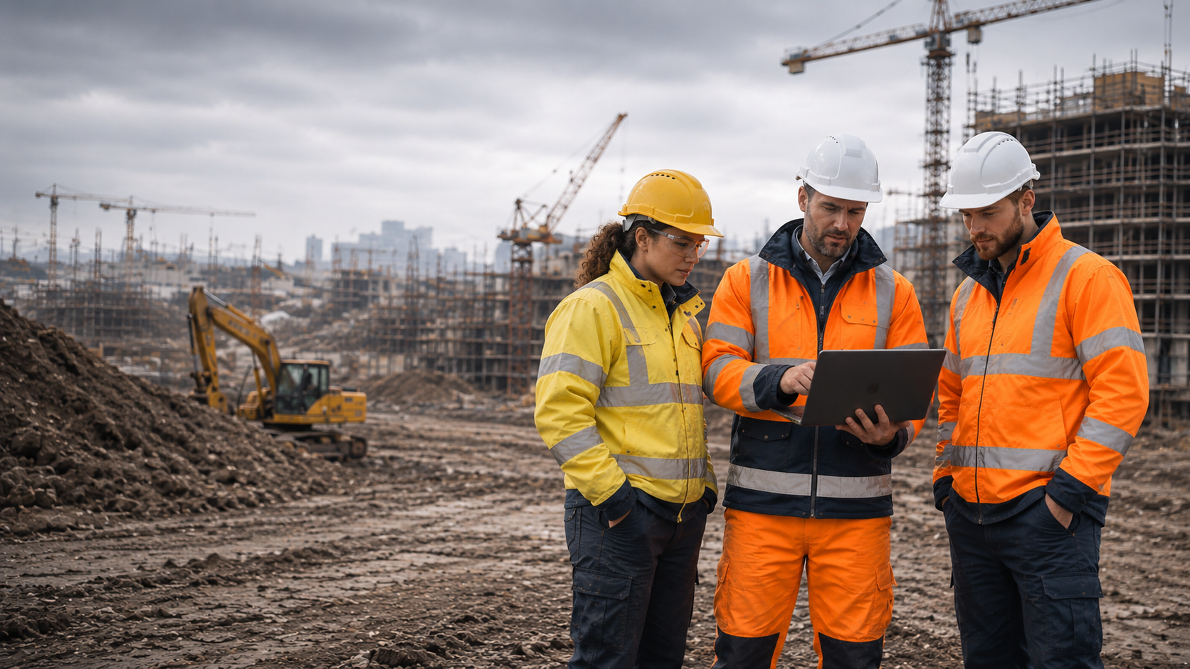 Three Construction workers on site