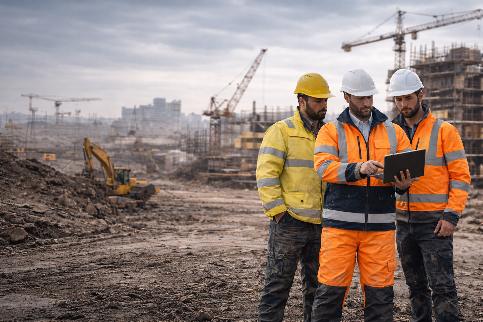 Three Construction workers on site